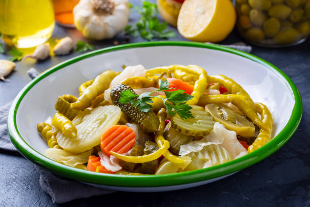 istock Assorted mixed pickled vegetables in bowl - plate, Turkish name; tursu. 1440061822
