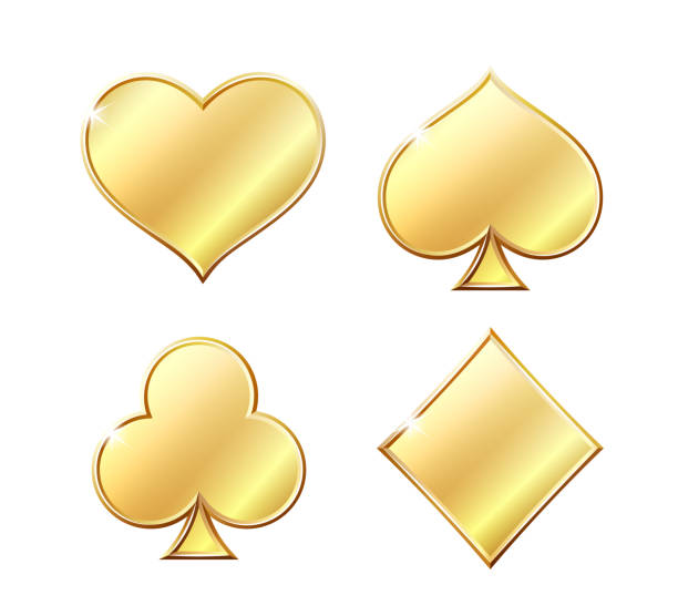 ilustrações de stock, clip art, desenhos animados e ícones de golden suit of playing cards. vector illustration isolated on white - cards spade suit symbol heart suit
