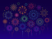 Set of colorful celebration festive fireworks for holiday