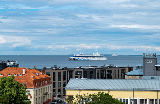 07/06/2022 Estonia Tallinn. City port and cruise ship. Cityscape of Tallinn in summer.