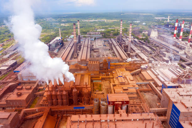 istock Smoke from pipes of metallurgical plant. View from above. Environmental pollution problem 1440069057