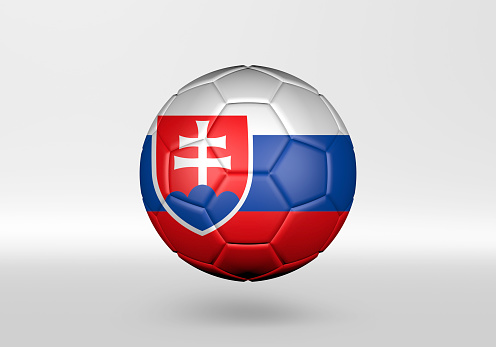 3D soccer ball with the flag of Slovakia on grey background