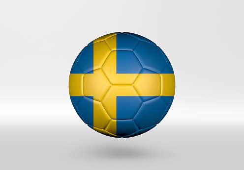 3D soccer ball with the flag of Sweden on grey background