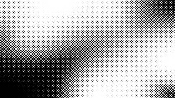 ハーフトーンの背景。グランジハーフトーンポップアートテクスチャ。白と黒の抽象的な壁紙。幾何学的なレトロなベクターの背景 - 水玉点のイラスト素材／クリップアート素材／マンガ素材／アイコン素材