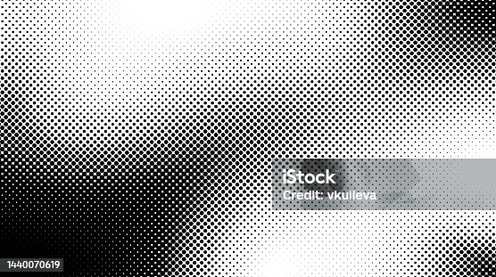 istock Halftone background. Grunge halftone pop art texture. White and black abstract wallpaper. Geometric retro vector backdrop 1440070619