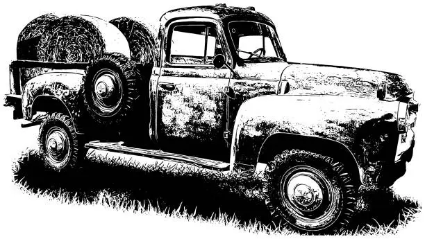 Vector illustration of Vintage Farm Truck with hay