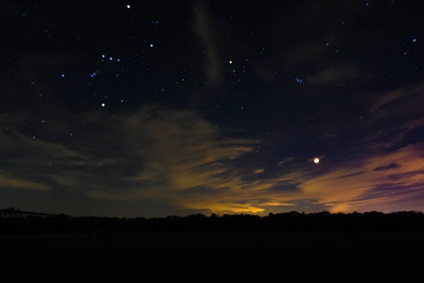 istock Total Lunar Eclipse With Orions Belt wide angle Landscape 1440071873