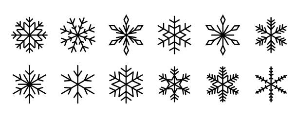 schneeflockenvektor weihnachtssymbol-set.
dünne liniensymbol-illustration. - schneeflocken stock-grafiken, -clipart, -cartoons und -symbole