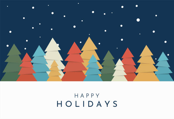 ilustraciones, imágenes clip art, dibujos animados e iconos de stock de tarjeta de felicitación de navidad felices fiestas. vector - fondo navidad