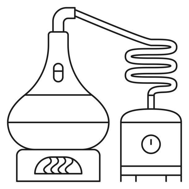 ikona destylacji. symbol linii produkcyjnej do produkcji napojów - frezowanie obróbka skrawaniem stock illustrations