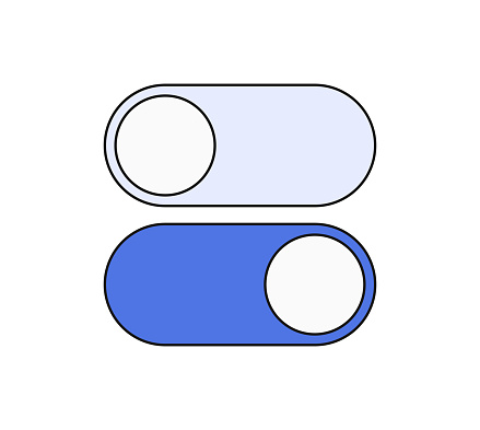 Vector illustration of an on and off switch buttons. Cut out icon designs on a transparent background on the vector file.