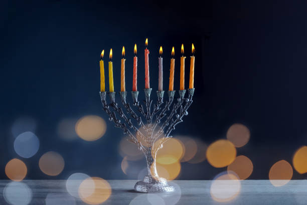 hanukah celebration concept - jewish hanukah holiday - hanukkah menorah judaism religion imagens e fotografias de stock