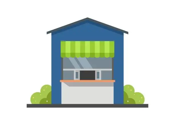 Vector illustration of Shop building with opened servery window. Simple flat illustration.