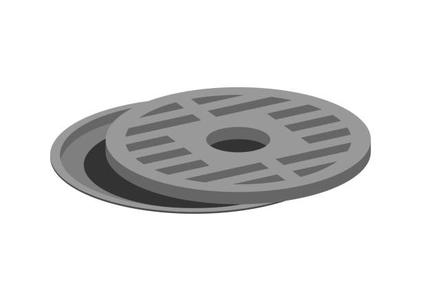 Opened manhole cover. Simple flat illustration. Simple flat illustration of an opened manhole cover. manhole stock illustrations