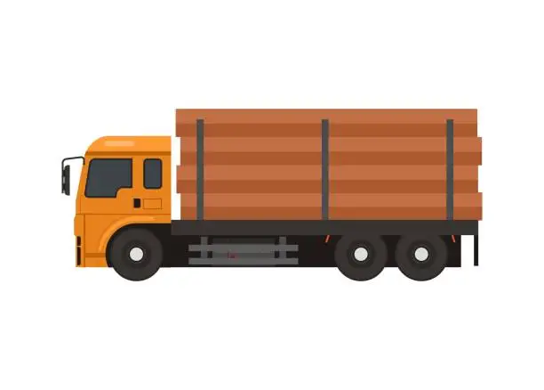 Vector illustration of Truck carrying wood log. Simple flat illustration. .