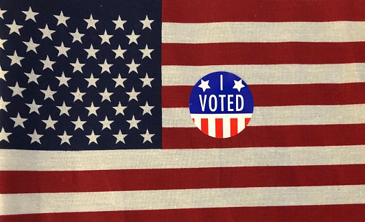 Voting day in the United States of America, across the nation, Voters wear the free “I Voted” stickers to proclaim their participation in the Democratic process. K