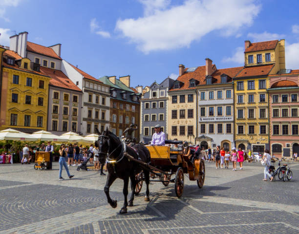 Warsaw, Poland - August 14, 2022: View of the famous Old Town Market Square.