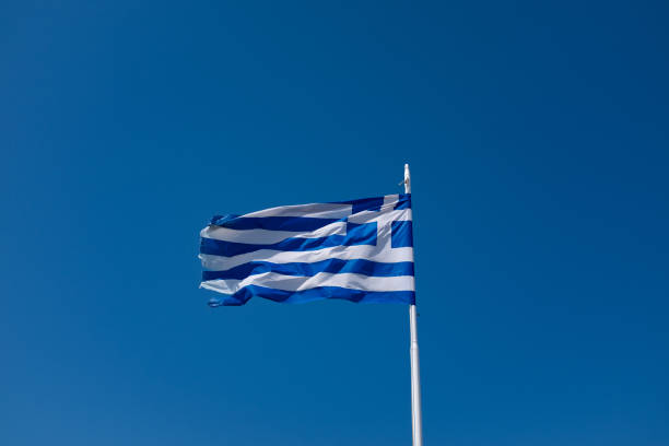 istock Greek flag fluttering in the wind 1440089214