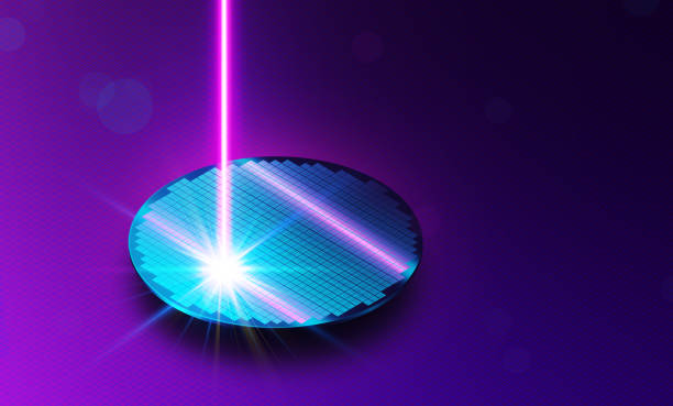 Extreme Ultraviolet Lithography Concept - EUV and EUVL - 3D Illustration Extreme Ultraviolet Lithography Concept - EUV and EUVL - An EUV Laser Pulse Projecting Circuit Patterns onto a Silicon Wafer to Produce Next-Gen Microchips - 3D Illustration uv light stock illustrations