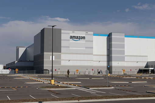 Vandalia - Circa October 2022: Amazon and Amazon.com fulfillment center. Amazon is the Largest internet retailer in the US and celebrates Prime Day.