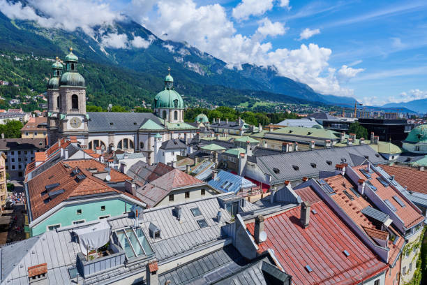 Aerial View of Innsbruck on a sunny day of summer. Innsbruck. Austria.