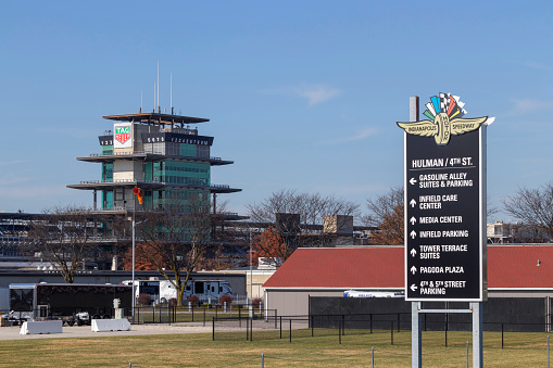 Indianapolis - Circa November 2022: Indianapolis Motor Speedway Pagoda and infield. Hosting the Indy 500 and Brickyard 400, IMS is The Racing Capital of the World.