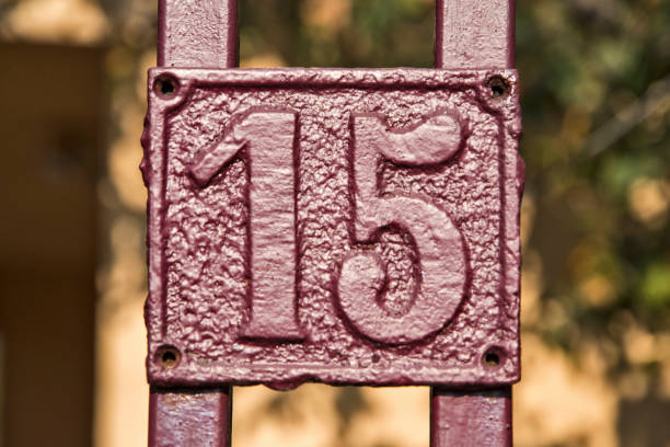 istock Old retro cast iron plate number 15 1440102917