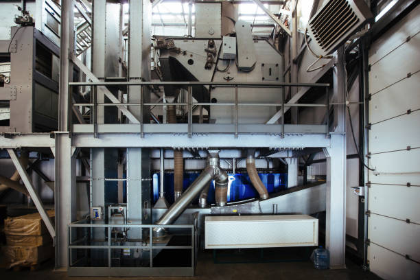 Modern grain cleaning and separation equipment in milling factory