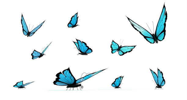 istock set of blue butterflies on white background - 3D render 1440105746