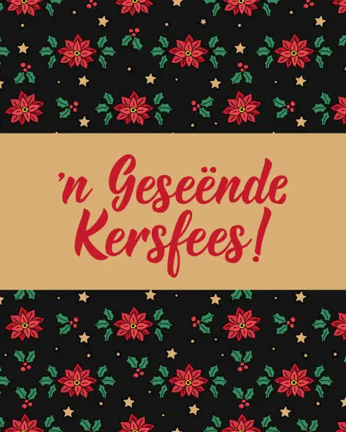 Vector illustration of Christmas card. Afrikaans text: Merry Christmas. Lettering. Banner. calligraphy vector illustration.