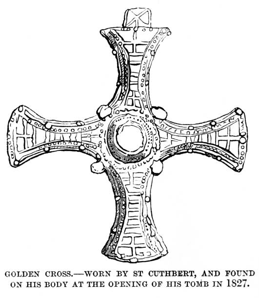 Saint Cuthbert's Gold Cross A gold Cross belonging to Saint Cuthbert of Lindisfarne, an Anglo-Saxon saint of the early Northumbrian church in the Celtic tradition. He was a monk, bishop and hermit in Northeastern England and Scotland. Illustration published 1868. Source: Original edition is from my own archives. Copyright has expired and is in Public Domain. celtic cross stock illustrations