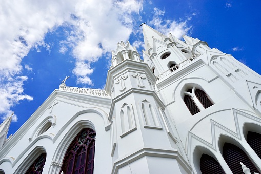 Shot in Chennai India, St. Thomas Cathedral, hot and clear blue sky