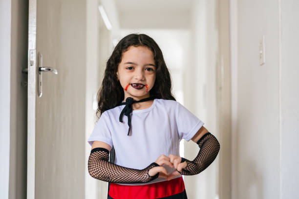 Little girl ready for halloween at school