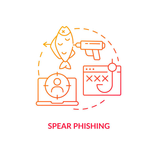 Spear phishing red gradient concept icon Spear phishing red gradient concept icon. Target cyber attack. Aiming victim. Social engineering abstract idea thin line illustration. Isolated outline drawing. Myriad Pro-Bold font used spear icon stock illustrations