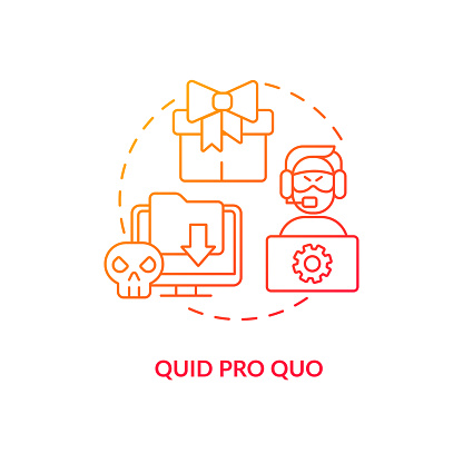Quid pro quo attack red gradient concept icon. IT security. Steal valuable information. Hacker treats abstract idea thin line illustration. Isolated outline drawing. Myriad Pro-Bold font used