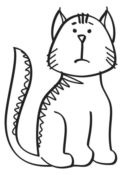 istock Cute cat drawing. Sad little kitten sketch isolated on white background 1440127076