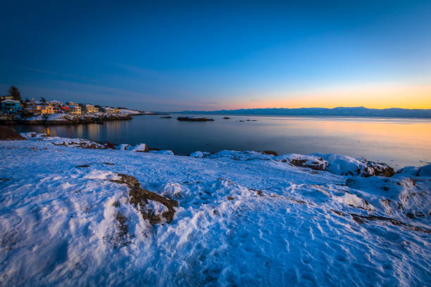 A fresh layer of snow along the coast of southern Vancouver Island.
