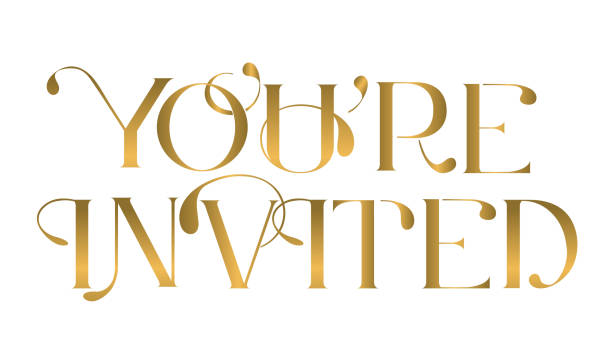 You're invited wedding typography design in gold on white background Vector illustration of a You're invited wedding typography design in gold. Easy to edit. Vector eps save the date font stock illustrations