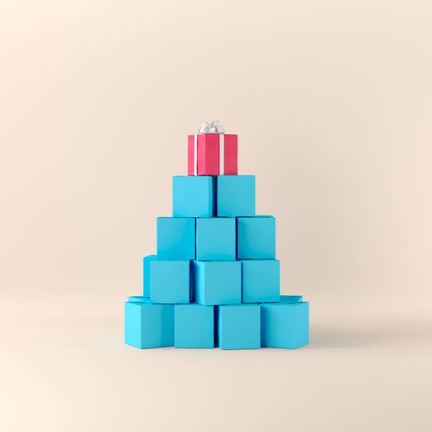 istock Outstanding Red Color gift box on top blue gift box set on beige background. 3D illustration. 1440133872