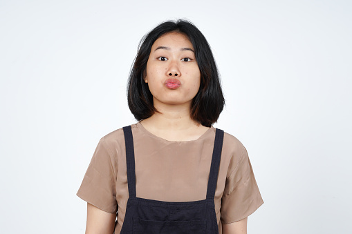 Blowing Kiss of Beautiful Asian Woman Isolated On White Background