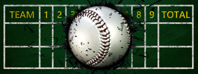 3d illustration of baseball ball stuck in scoreboard