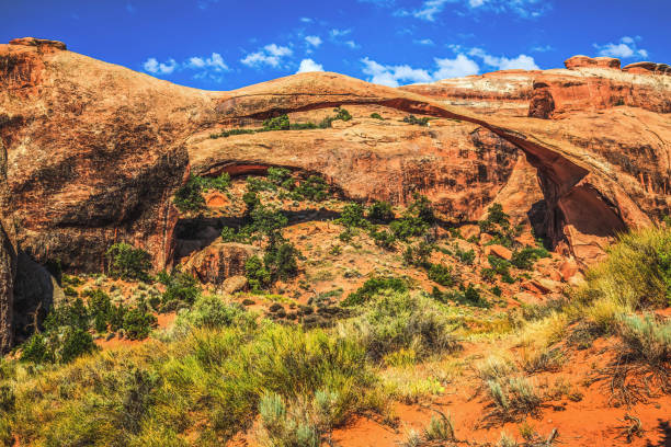 Colorful Landscape Arch Rock Canyon Devils Garden Arches National Park Moab Utah USA Southwest Longest and thinnest arch in the world.