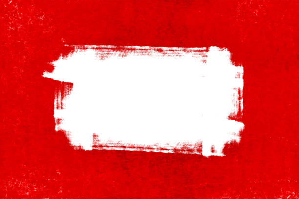 istock Banner template on horizontal empty blank smudged artistic messy retro grunge red background or border with white coloured smudged paint stroke at the centre 1440137094