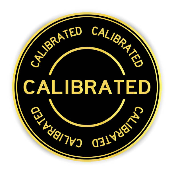 ilustrações de stock, clip art, desenhos animados e ícones de black and gold color round label sticker with word calibrated on white background - configure