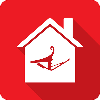 Vector illustration of a house with capo icon against a red background in flat style.