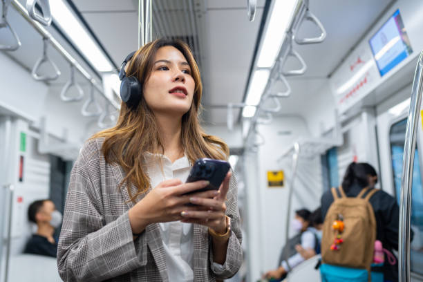 istock Cheerfully Businesswoman travelling to work. 1440141568