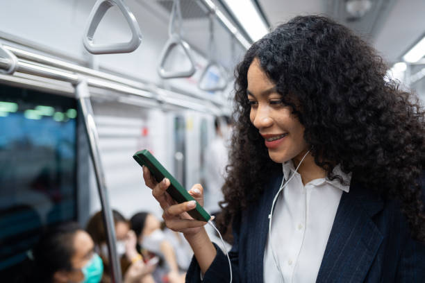 istock Cheerfully Businesswoman travelling to work. 1440141570