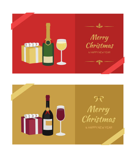 ilustraciones, imágenes clip art, dibujos animados e iconos de stock de feliz navidad y feliz ilustración de año nuevo. regalo de navidad, tarjeta de felicitación. - cesta de navidad