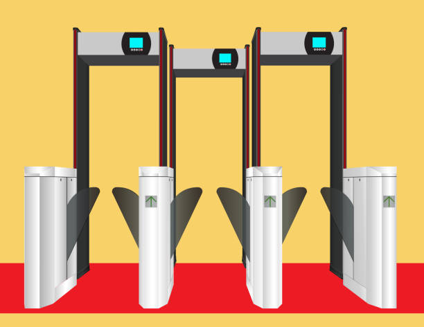 istock Library or airport entrance door system. Gate barrier to block the passage without permission 1440142734