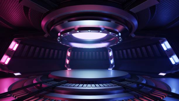 istock Futuristic circle light cyberpunk style for product presentation. 1440147659